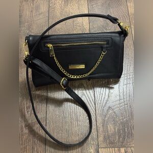 Adrienne Vittadini Elegant Designer Black Crossbody, Gold Chain Hardware, NWOT